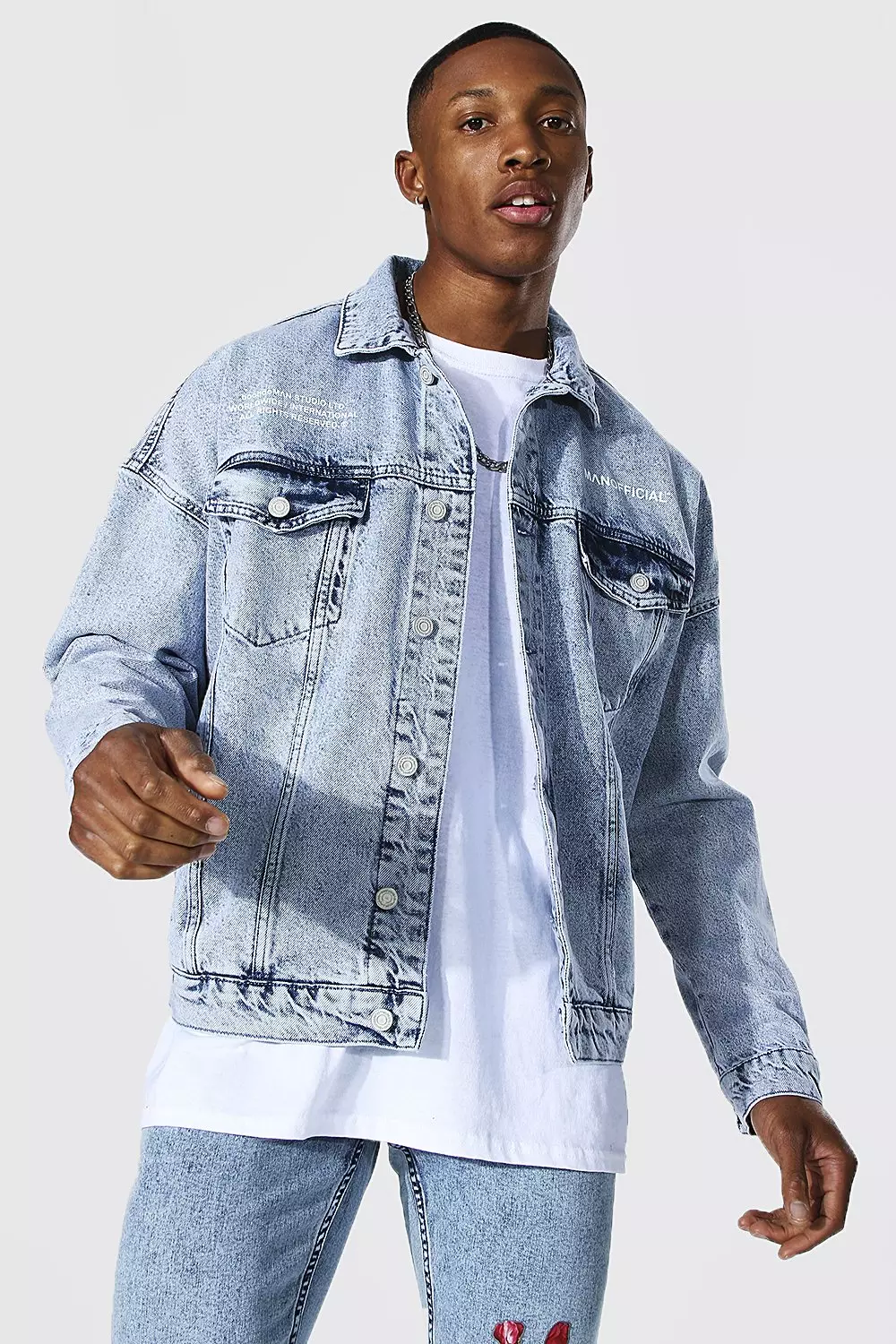 Oversized Floral Print Denim Jacket | boohooMAN USA